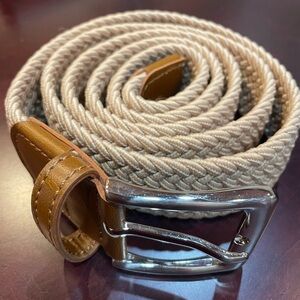 Men’s Tan Braided Stretch Belt with Brown Leather Accent